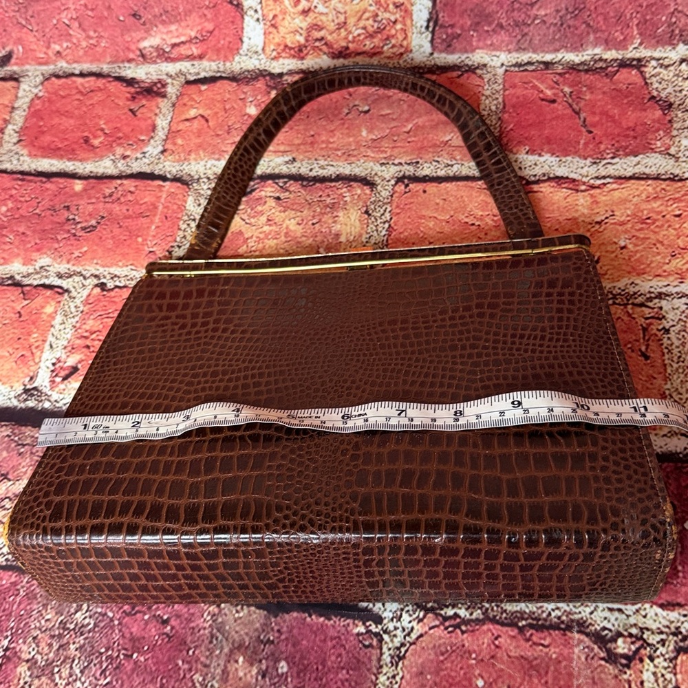 Vintage 1950s–1960s Brown Croc-Embossed Top Handle Frame Handbag - Picture 10 of 13